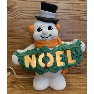 Vintage Ceramic Mold Frosty the Snowman Light Up NOEL Holly Sign Christmas
